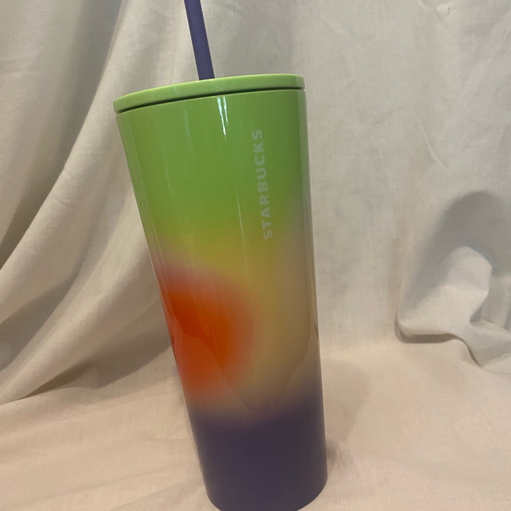 Starbucks Green and Purple Tumbler with Orange Accent
